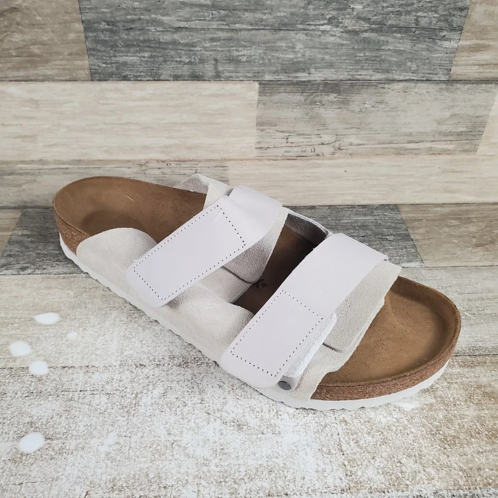 Birkenstock Uji Mens Sandals Sz 12 Casual Antique White Suede Leather Slides